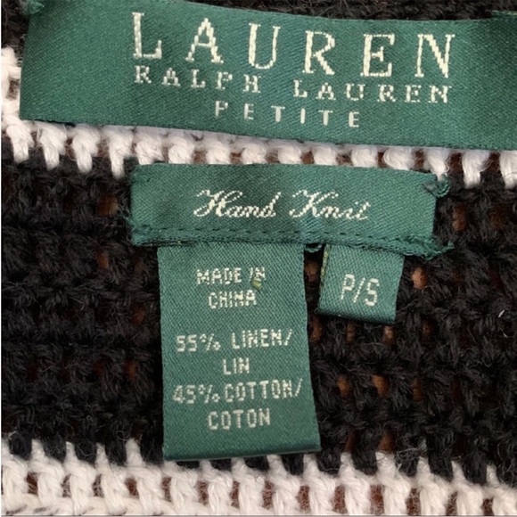 NWT Lauren Ralph Lauren Sevilla Hand Knit Cardigan Sweater Pearl and Black Knit - Picture 6 of 15